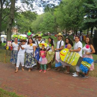 latino group with decorations