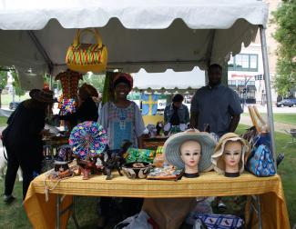 african hats and jewelry table