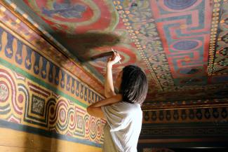 Restoration of the painted ceiling at the former Newport Congregational Church in Newport was made possible by a State Preservation Grant.