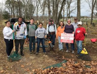 Volunteers at a clean-up, Hotchkiss Cemetery, North Smithfield
